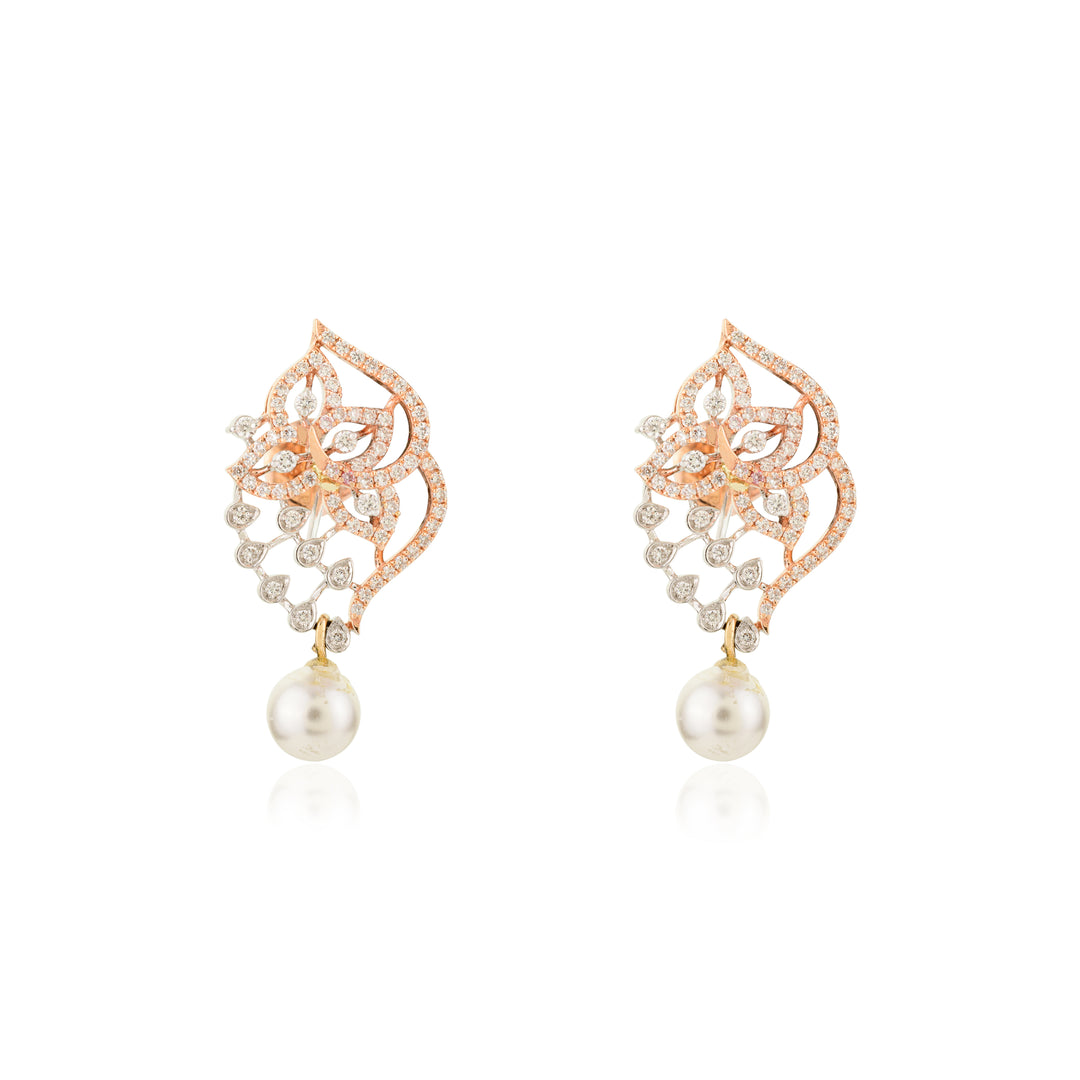 Rose Gold Diamond and Pearl Drop Earrings