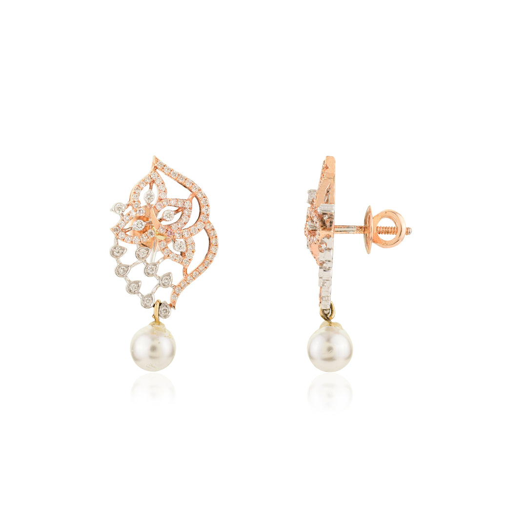 Rose Gold Diamond and Pearl Drop Earrings
