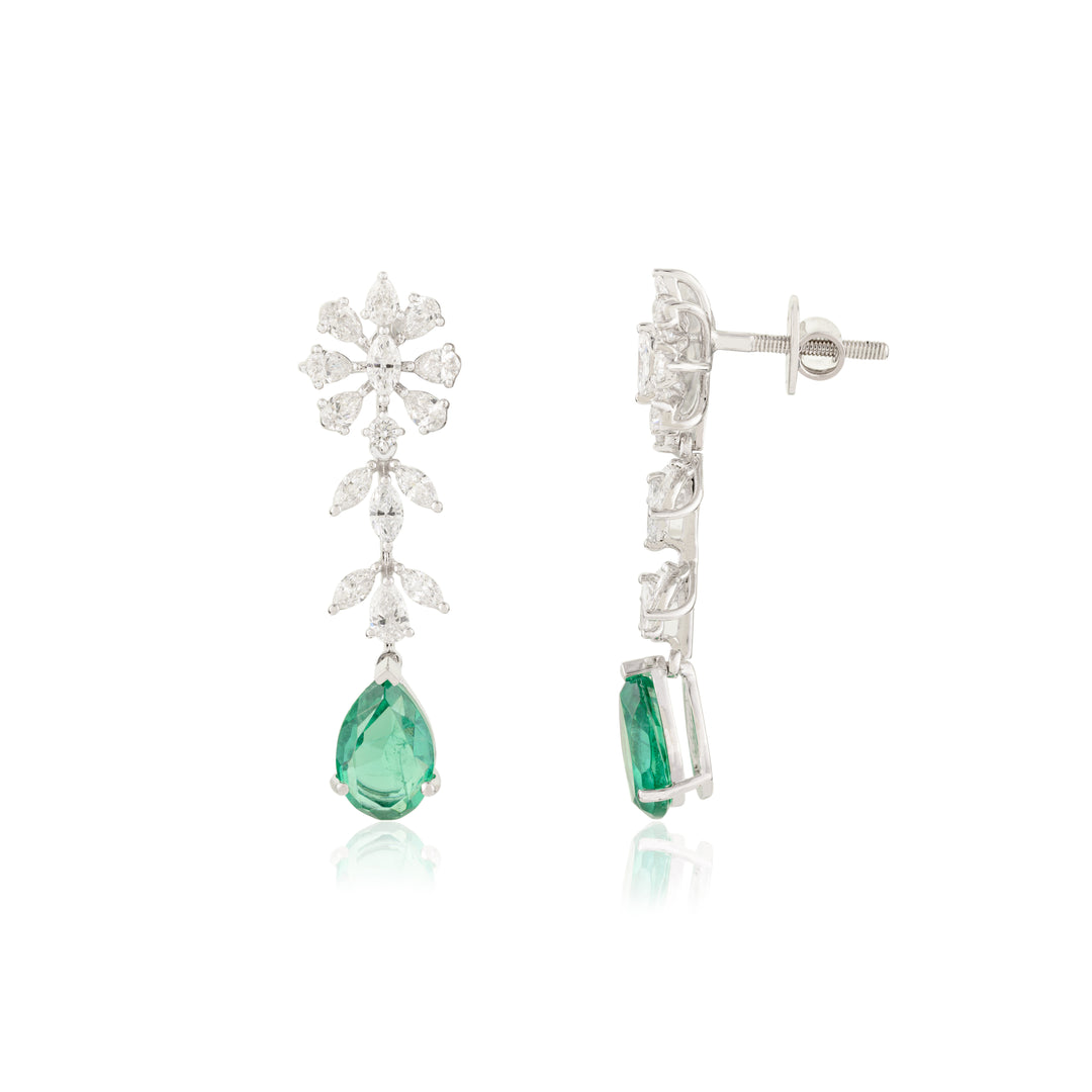 Green Coloured Gems And Lab Diamond Danglers