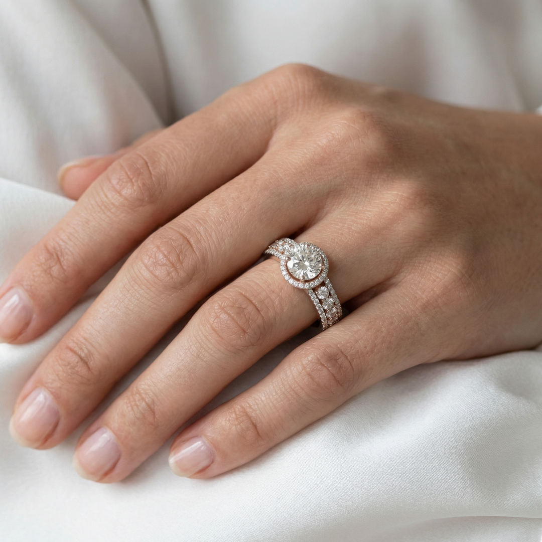 14K Rose Gold Pave Diamond Halo Engagement Ring