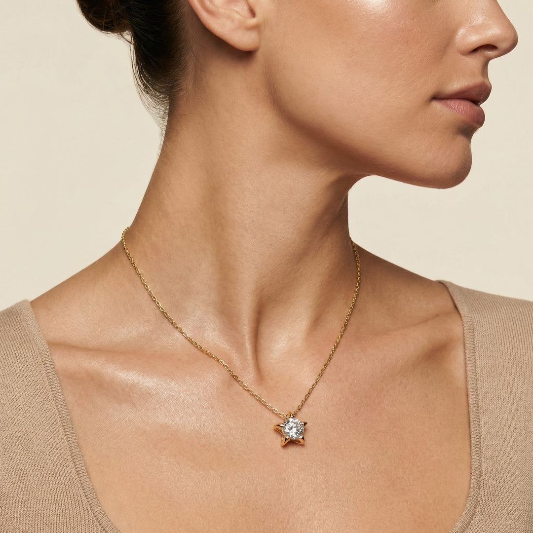 5 Prong Star Solitaire Pendant