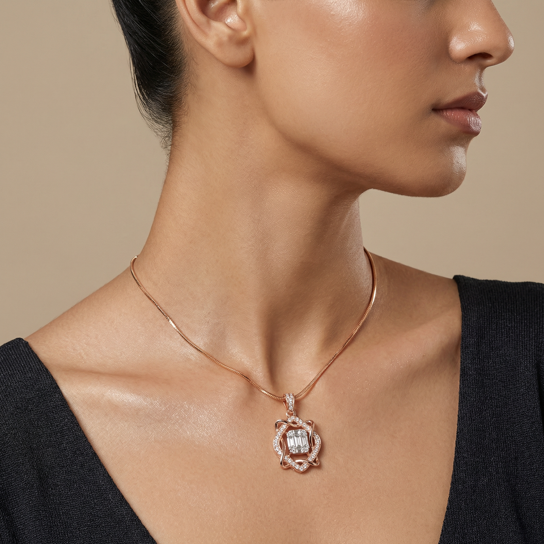 Baguette Cut Diamond Surrounded Pendant (Without Chain)