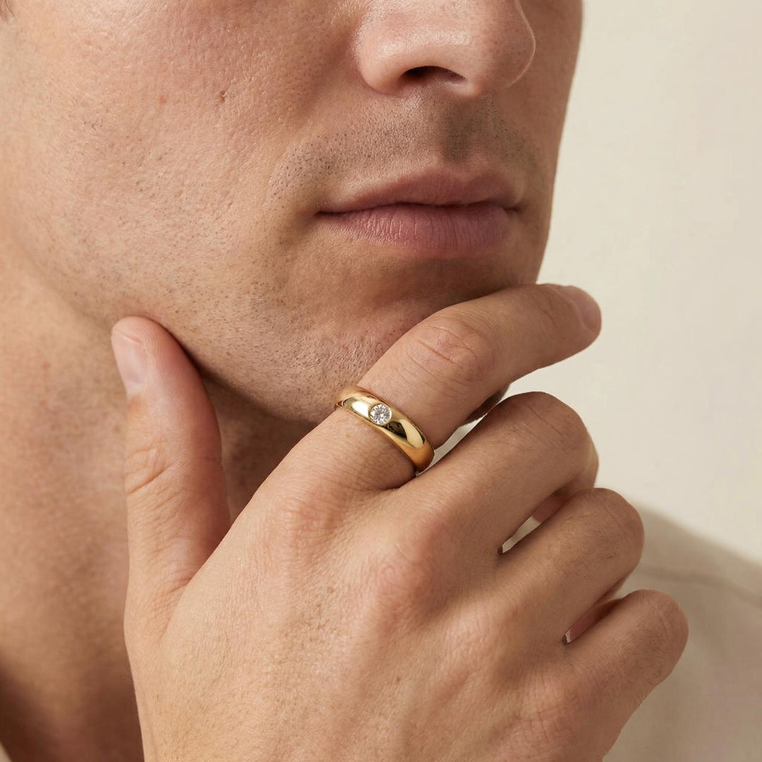 Classic Bezel-Set Diamond Wide Gold Men's Band