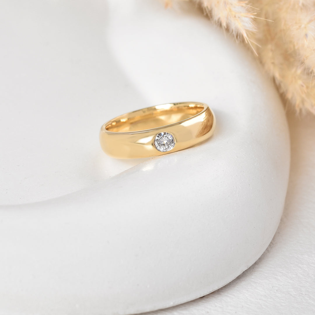Classic Bezel-Set Diamond Wide Gold Men's Band