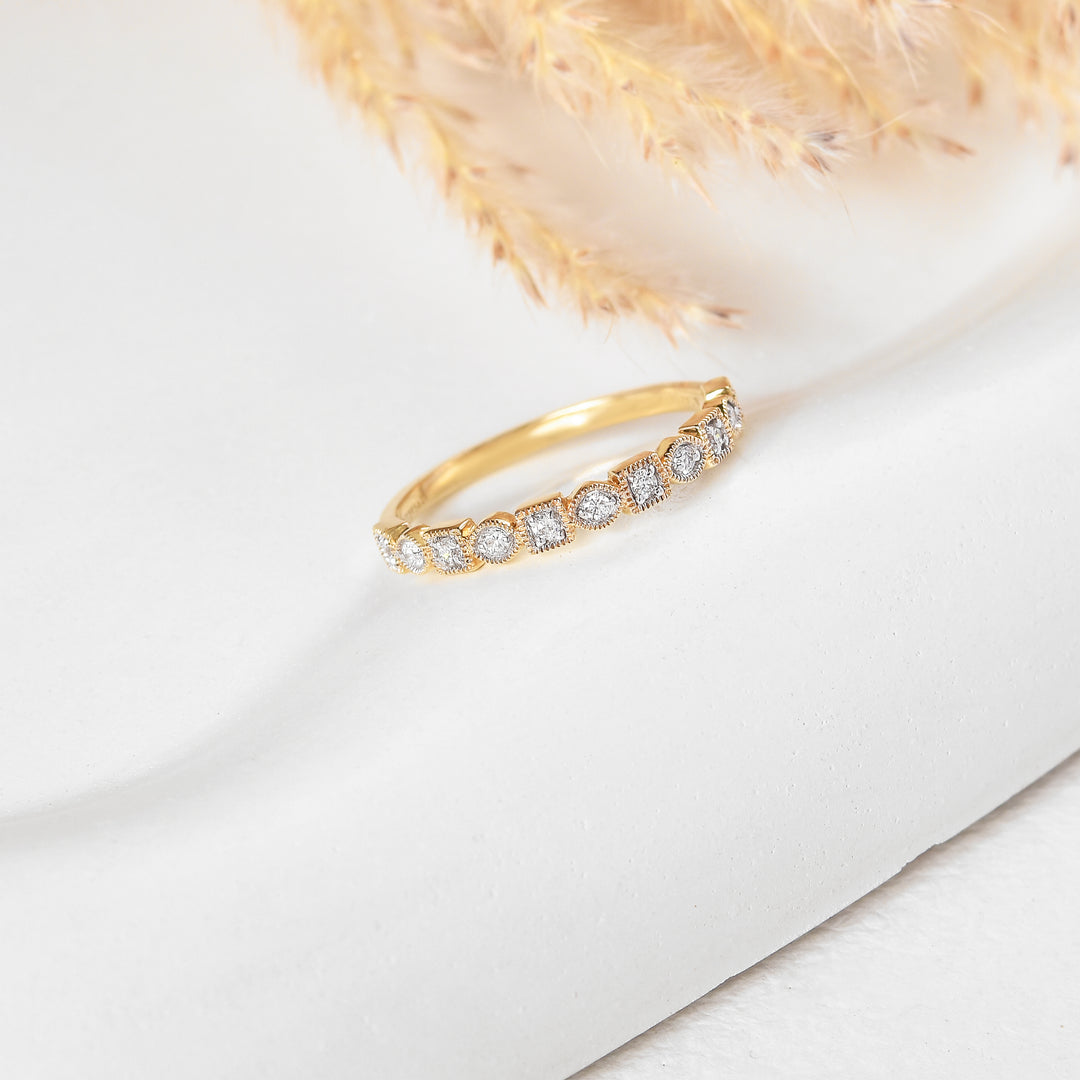 Milgrain Bezel Lab Grown Diamond Ring in Yellow Gold