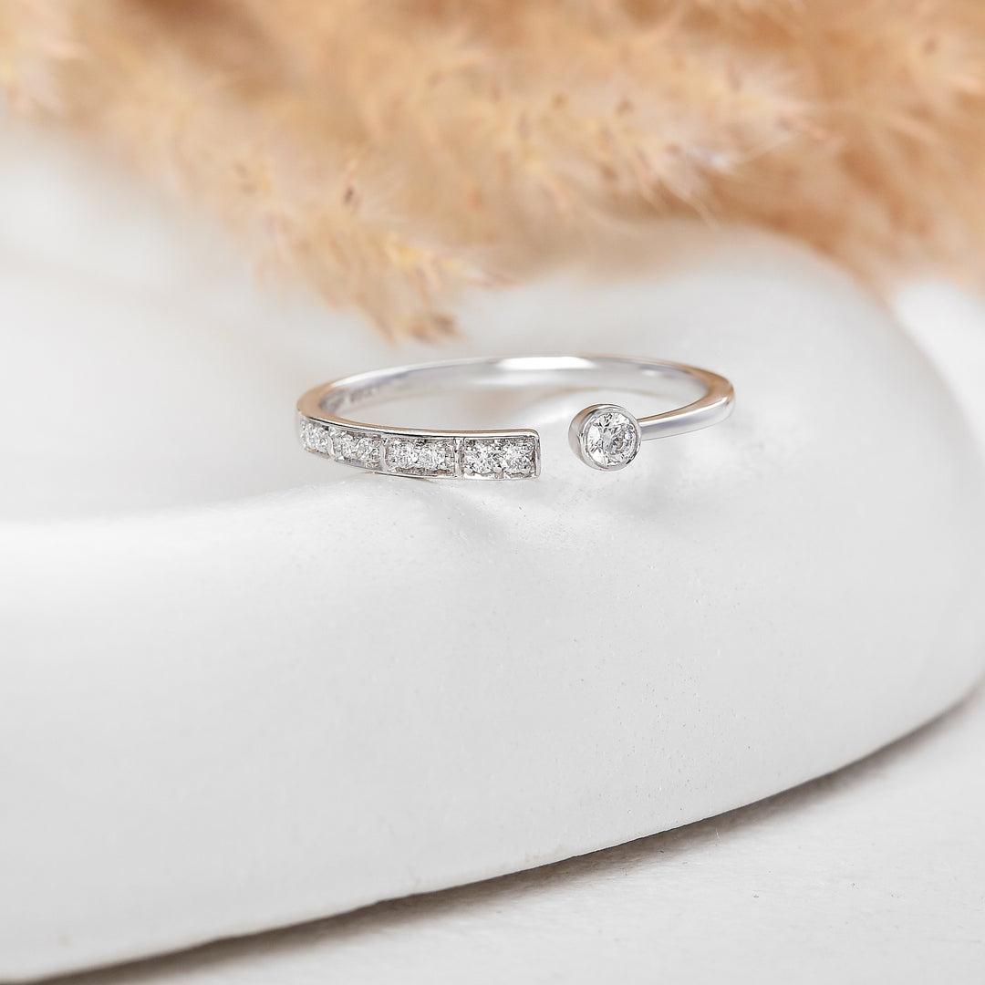 Minimalist Open-End Diamond Ring with Bezel & Pave Setting