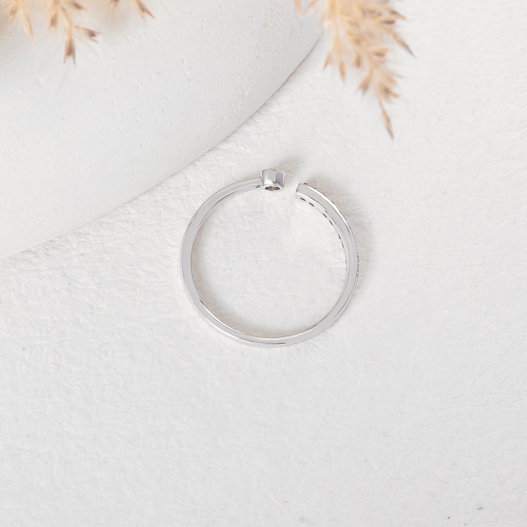 Minimalist Open-End Diamond Ring with Bezel & Pave Setting