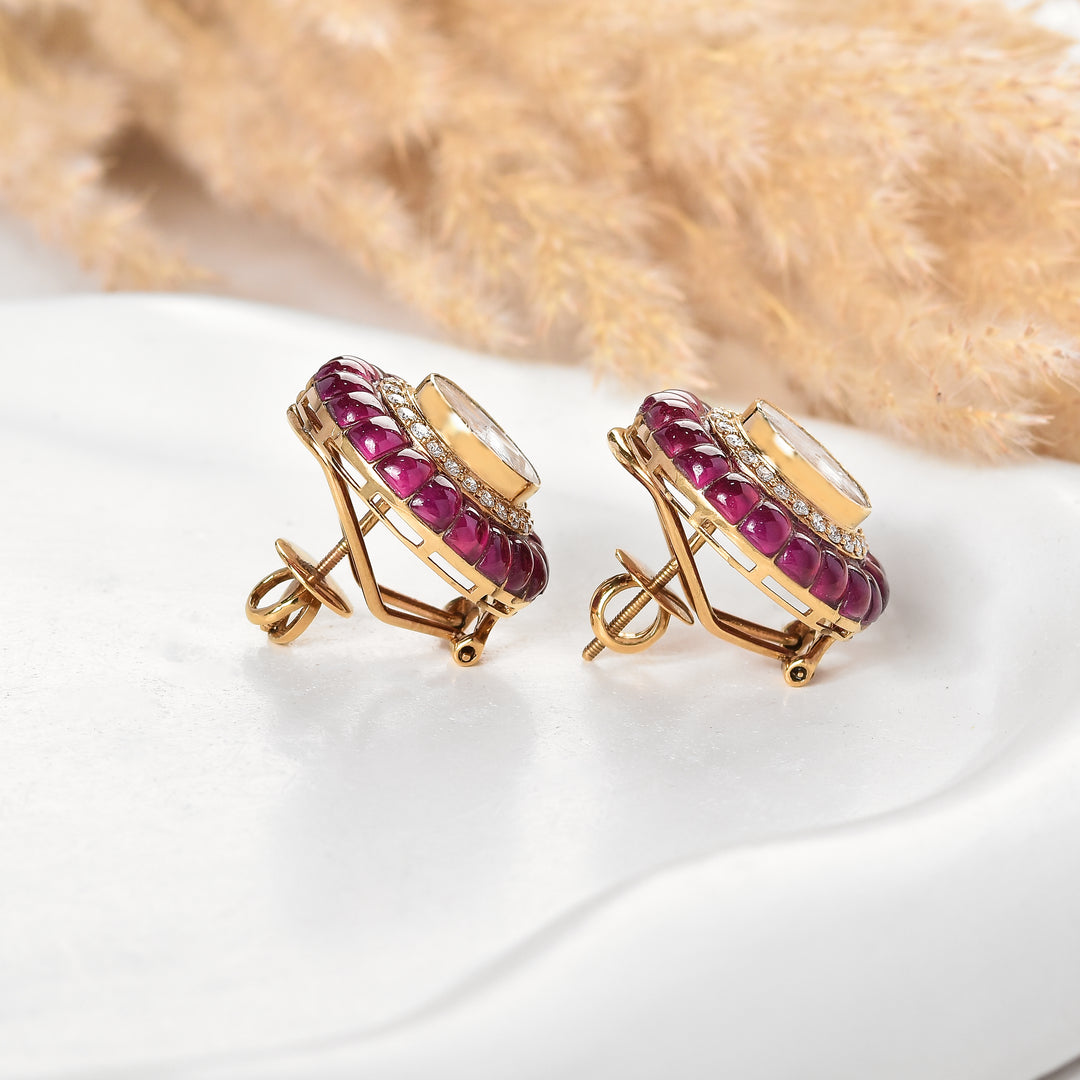 Ruby Halo Lab Grown Polki Diamond Studs