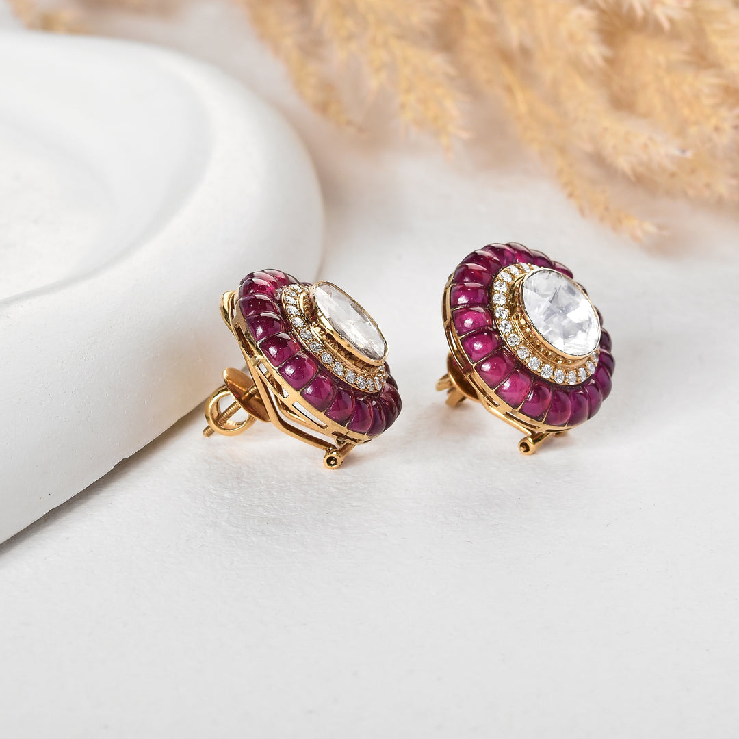 Ruby Halo Lab Grown Polki Diamond Studs