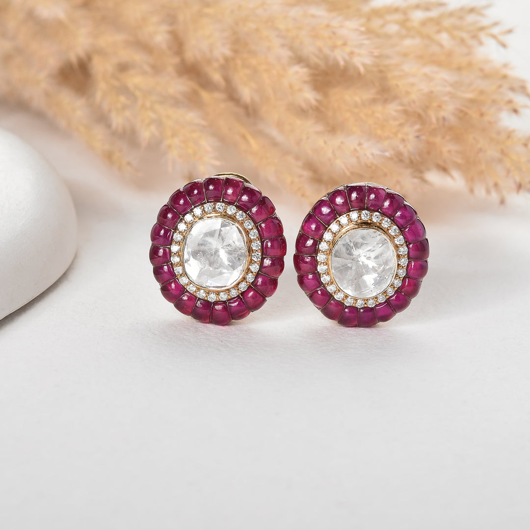 Ruby Halo Lab Grown Polki Diamond Studs