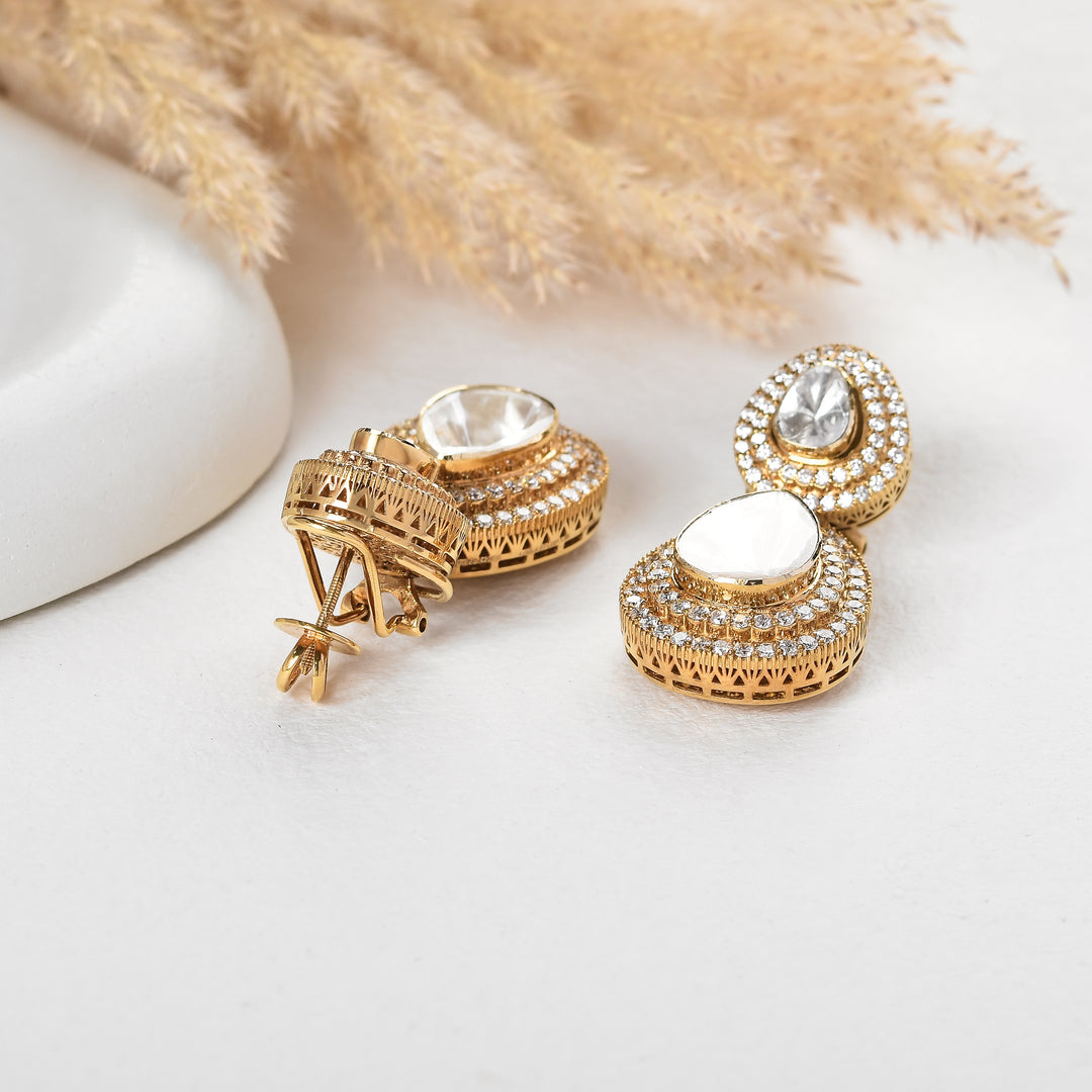 Double Teardrop Lab Grown Polki Detachable Diamond Drop Earrings