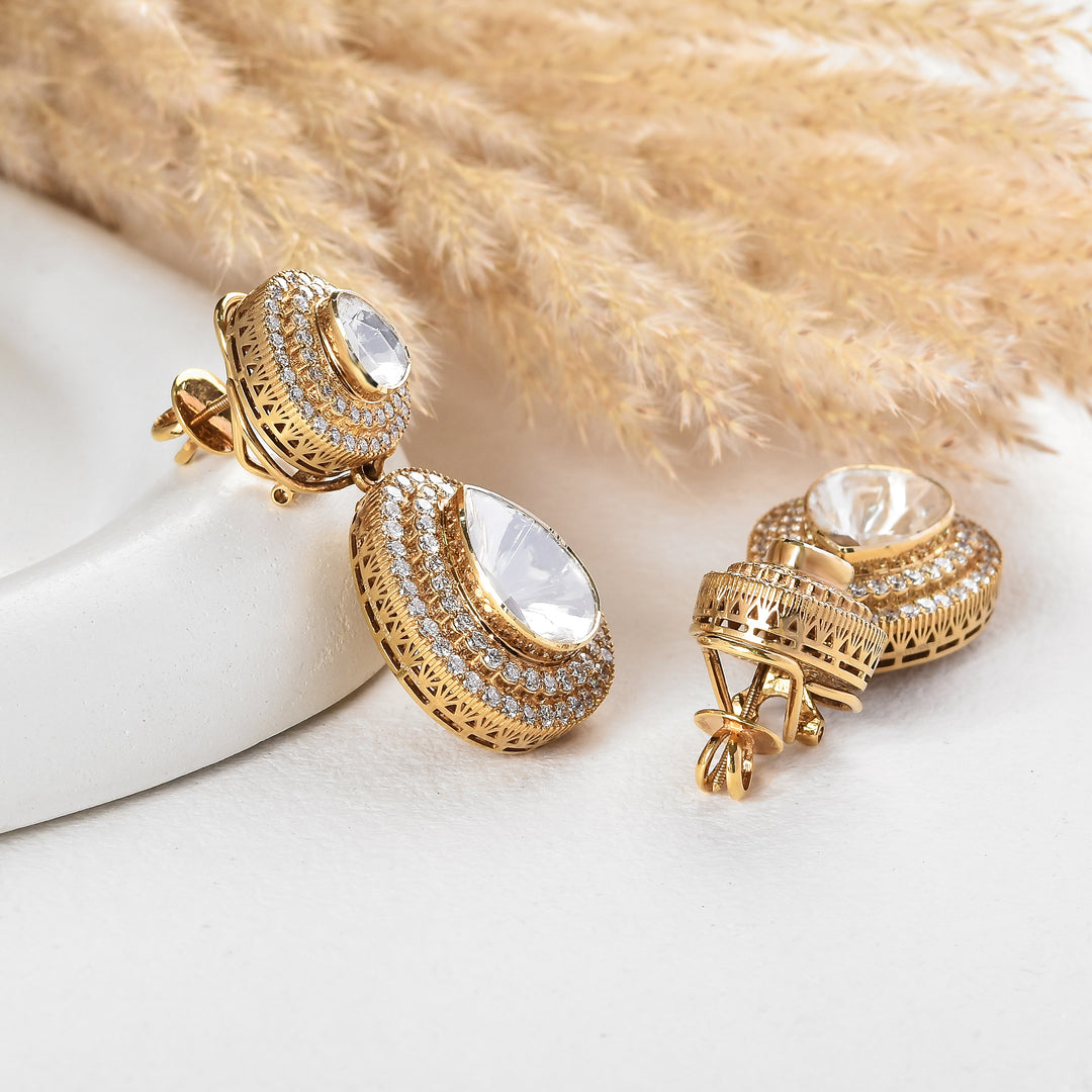 Double Teardrop Lab Grown Polki Detachable Diamond Drop Earrings