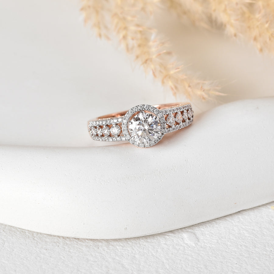 14K Rose Gold Pave Diamond Halo Engagement Ring – Conscious Carat