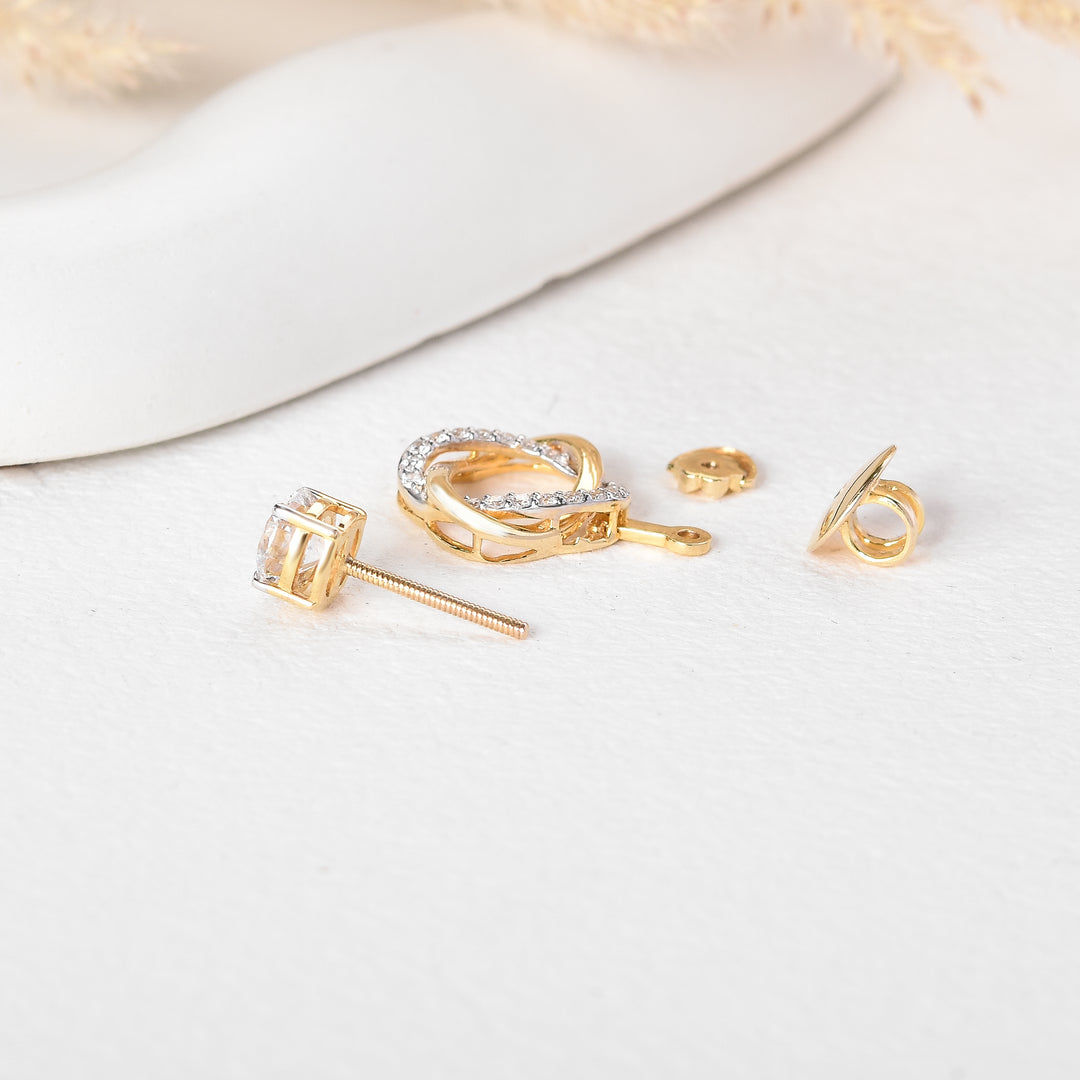 Versatile 14K Yellow Gold 3-in-1 Convertible Lab Grown Diamond Earrings