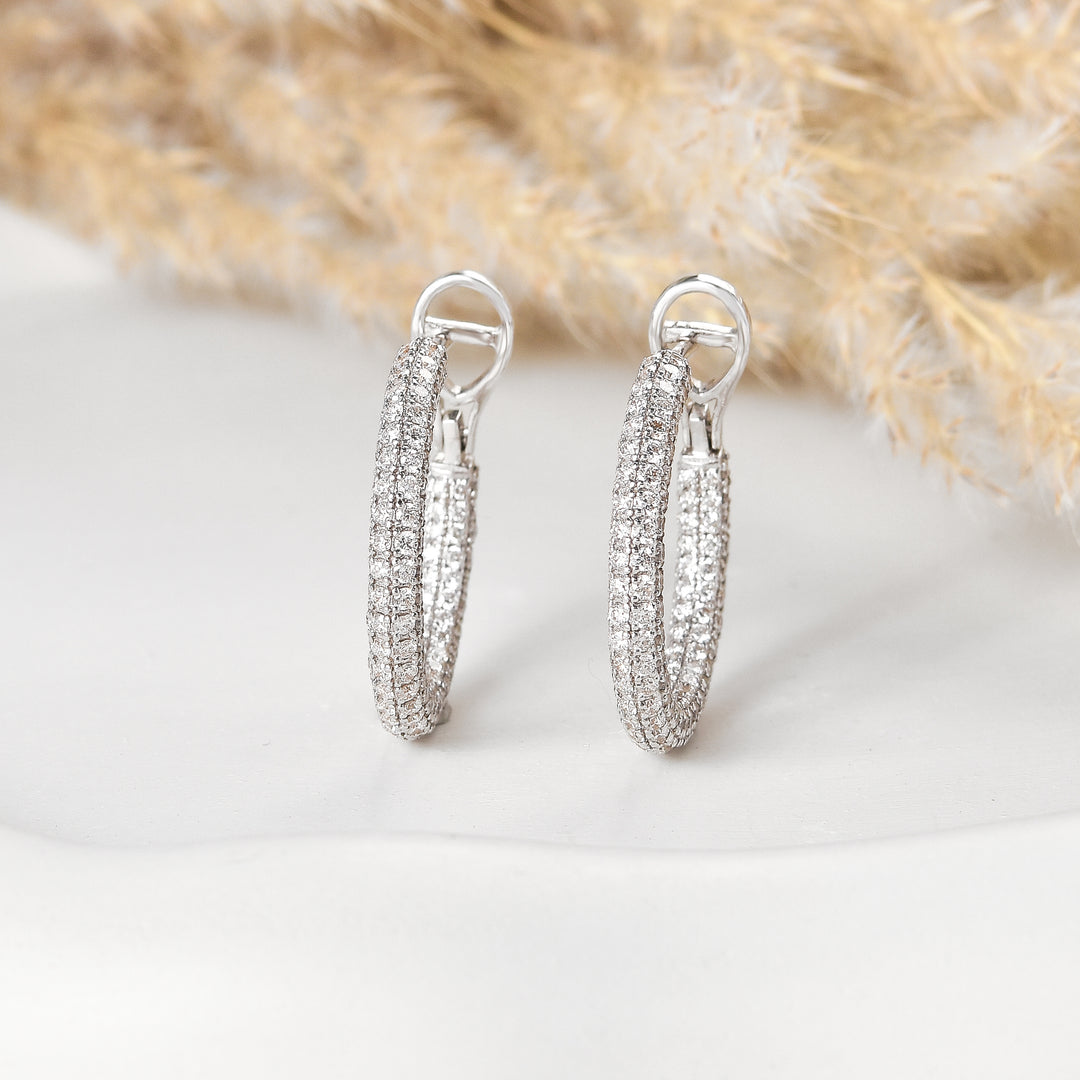 14kt Yellow gold Pave Lab Grown Diamond Hoop Earrings