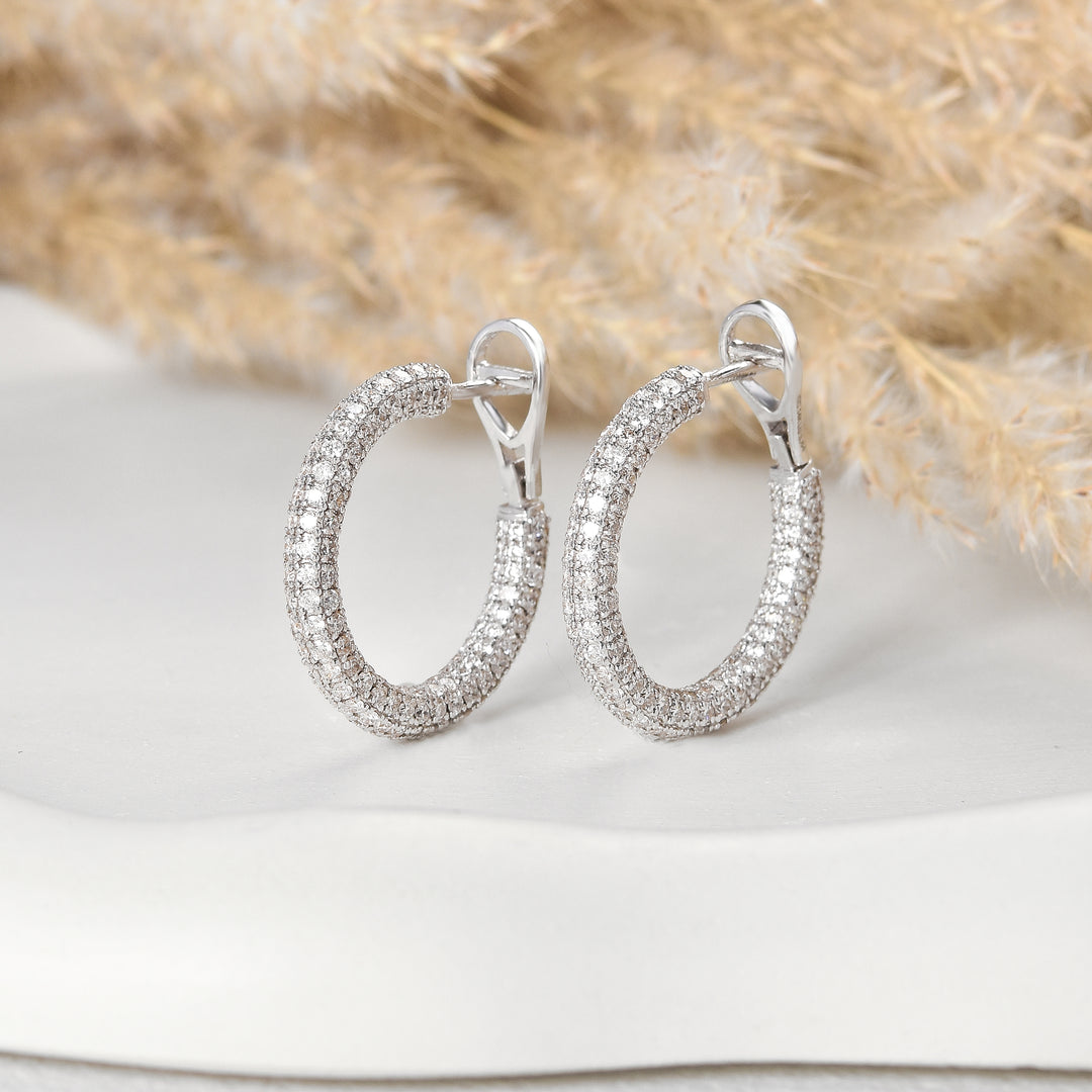 14kt Yellow gold Pave Lab Grown Diamond Hoop Earrings