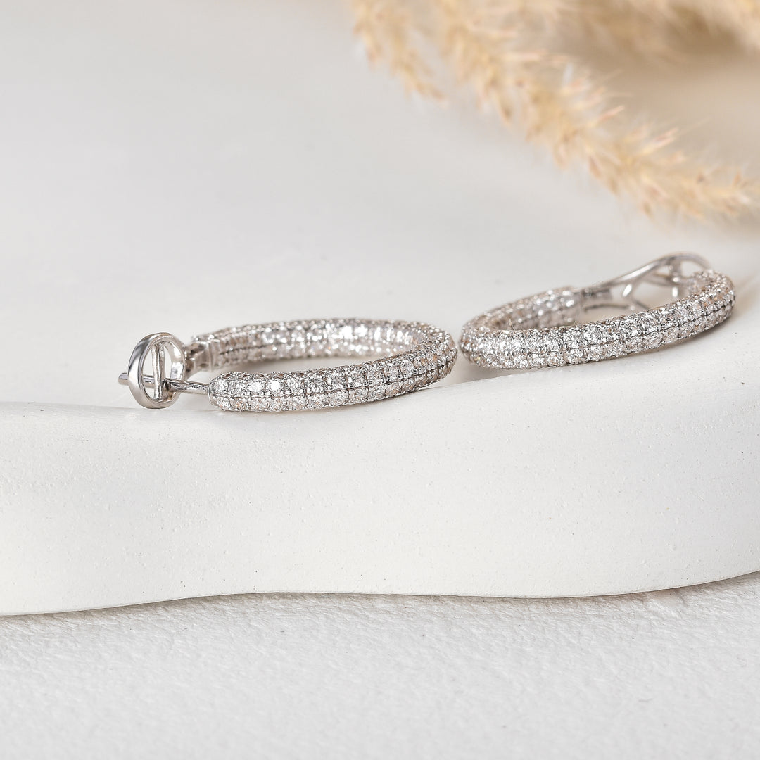 14kt Yellow gold Pave Lab Grown Diamond Hoop Earrings