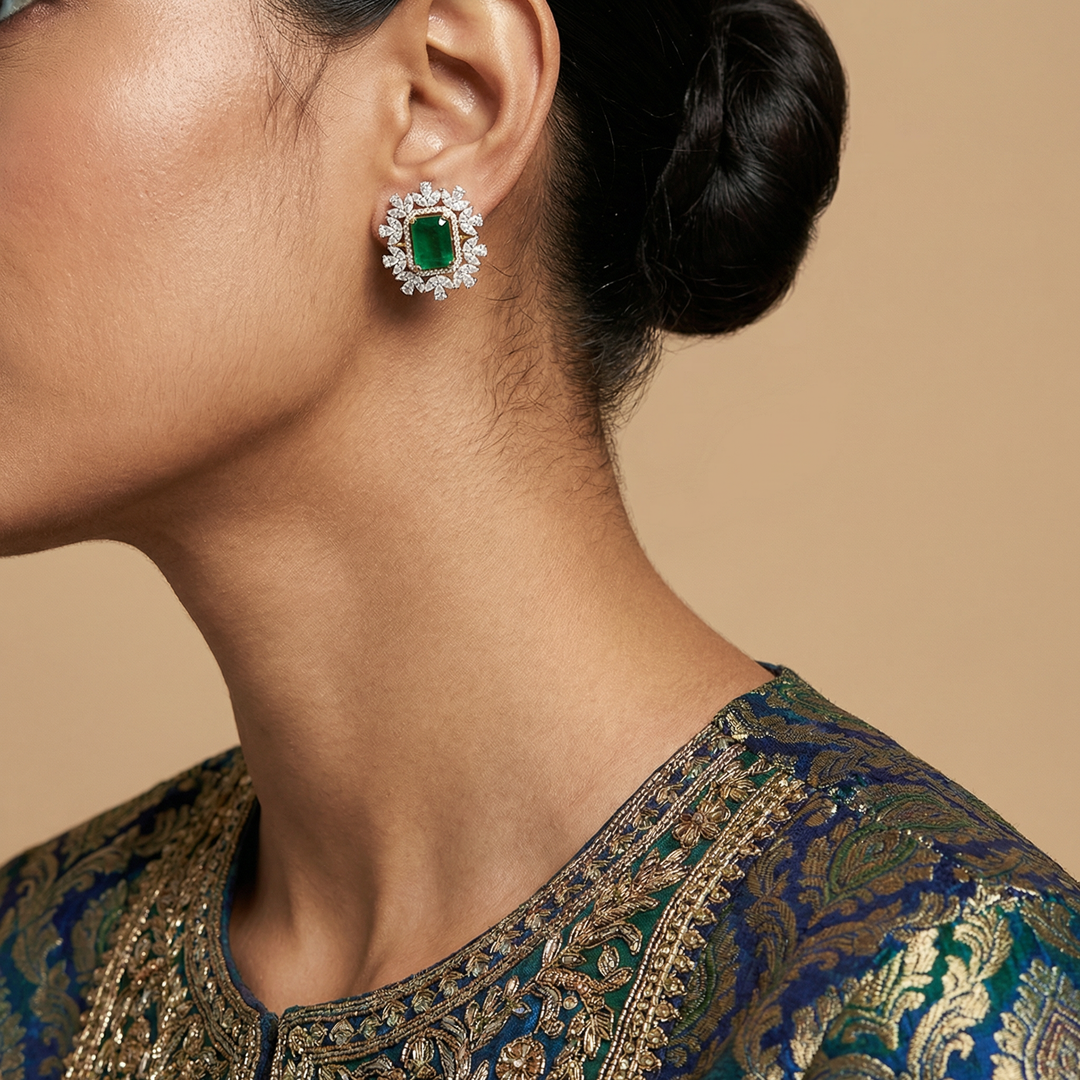 Diamond Halo Stud with stunning Green Quartz