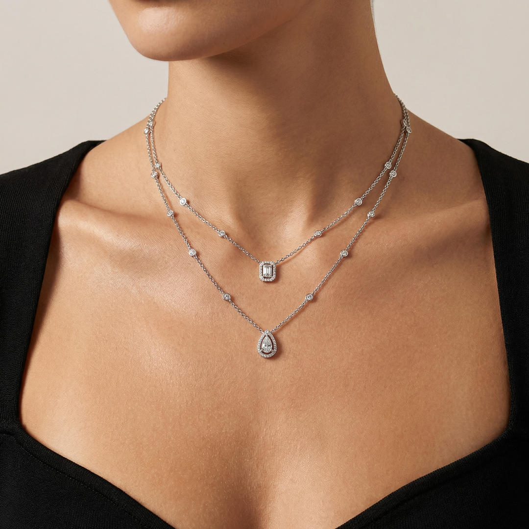 Double Layer Halo Solitaire Bubble Necklace