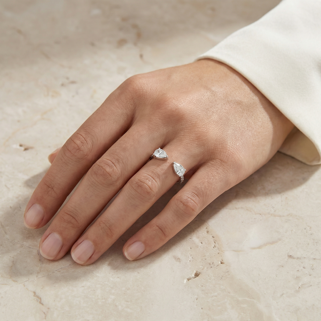Duo Poire Solitaire Ring