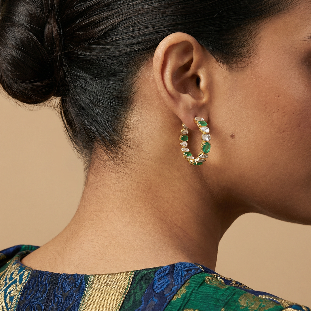 Emerald Polki Hoops
