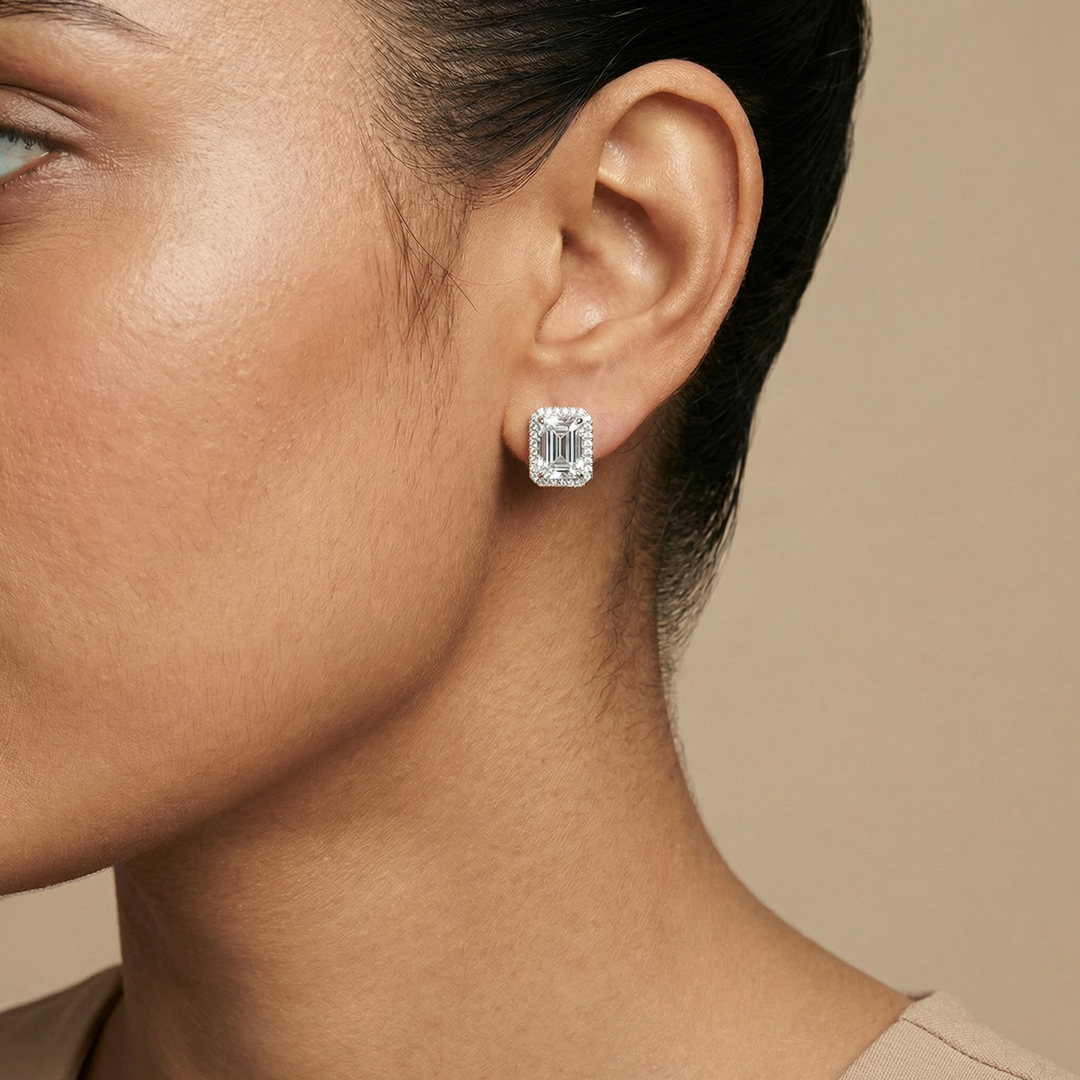 Emerald Solitaire Clustered Zircon Stud