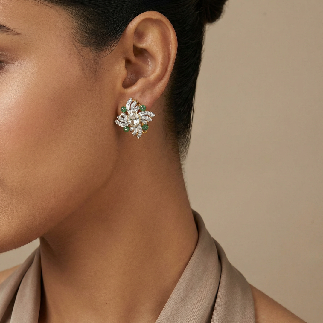 Floral Polki & Diamond Studs