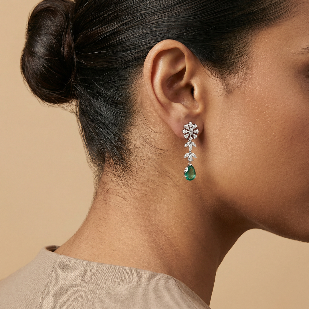 Green Coloured Gems And Lab Diamond Danglers