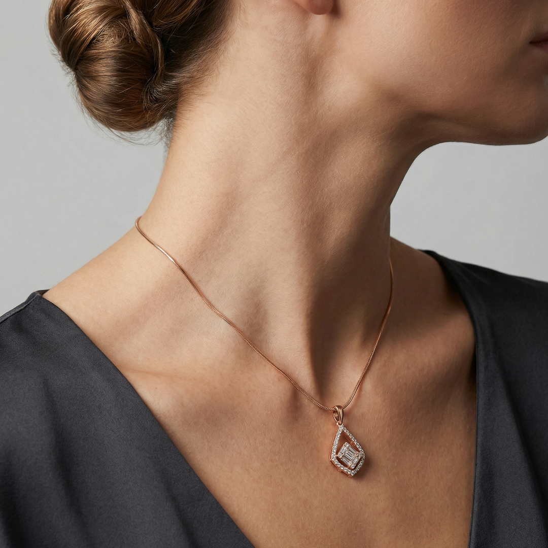 Kite Shape Baguette Cut Pendant (Without Chain)