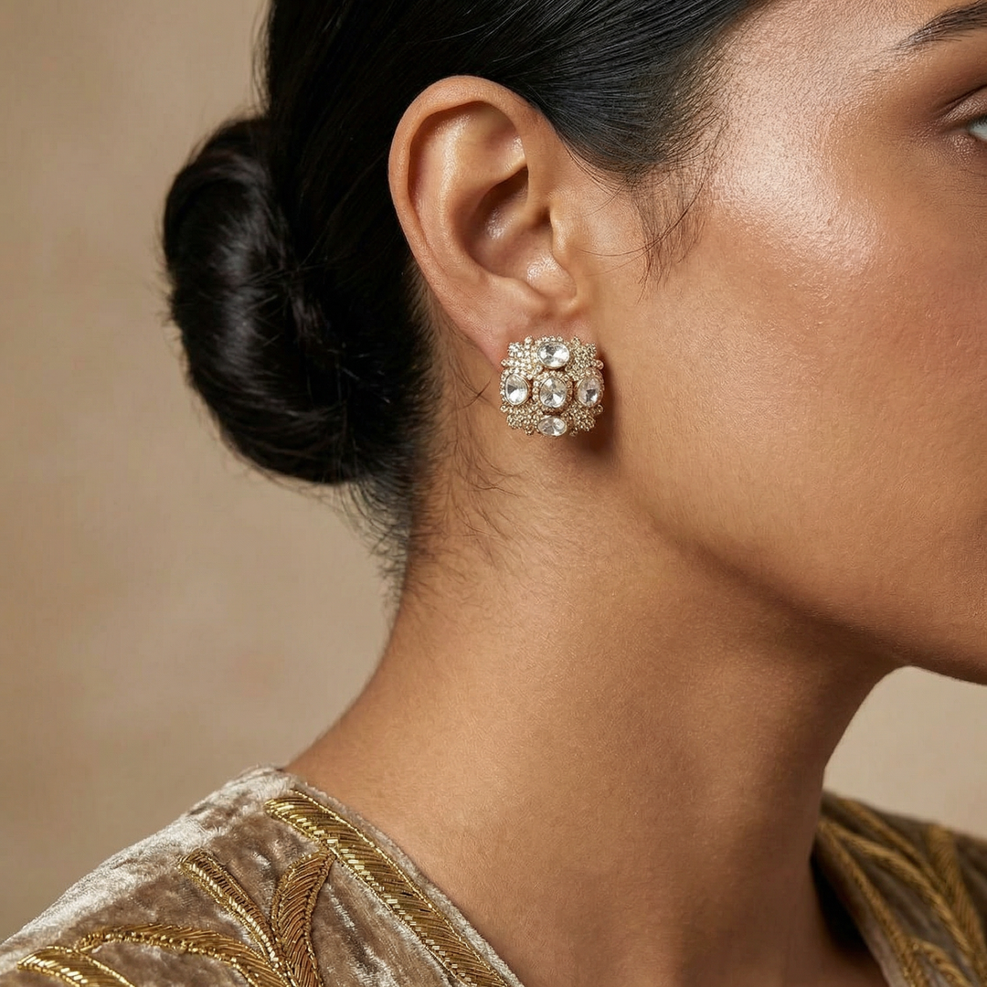 Lab Grown Polki Diamonds Cluster Studs earrings