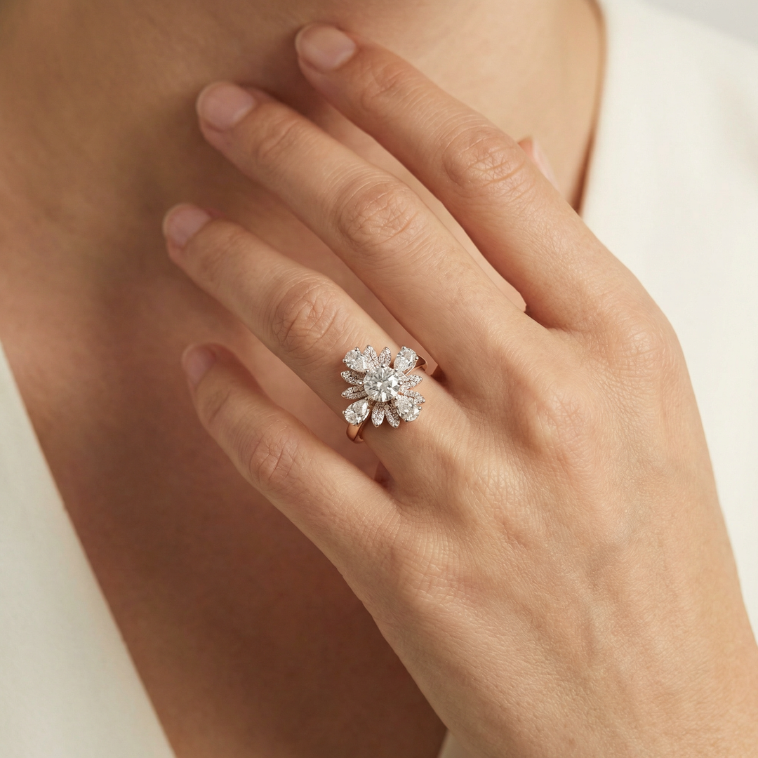 Lotus Flower Lab Grown Diamond Ring