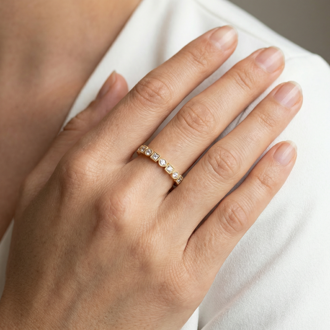 Milgrain Bezel Lab Grown Diamond Ring in Yellow Gold
