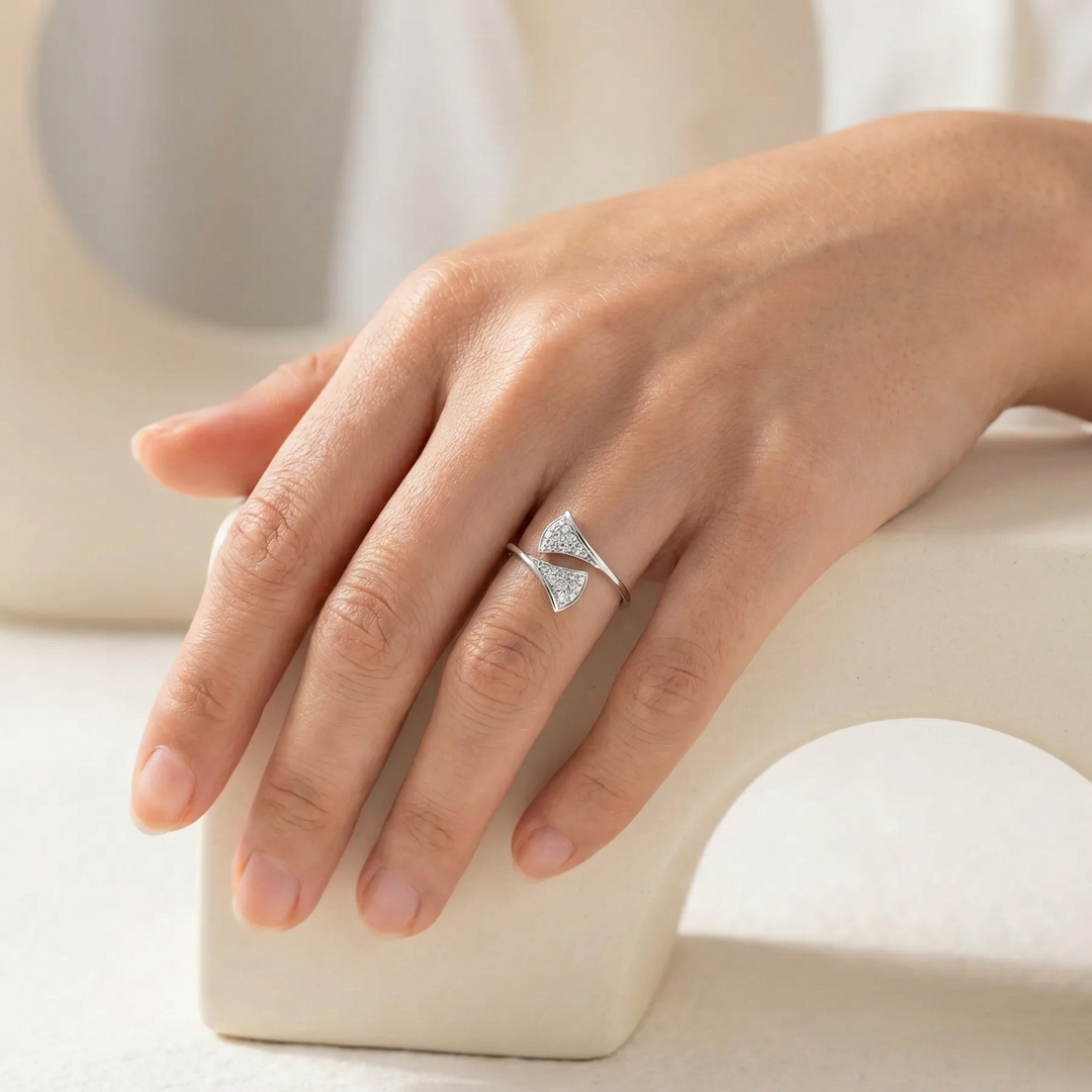 Modern Bypass Pave Diamond Statement Ring