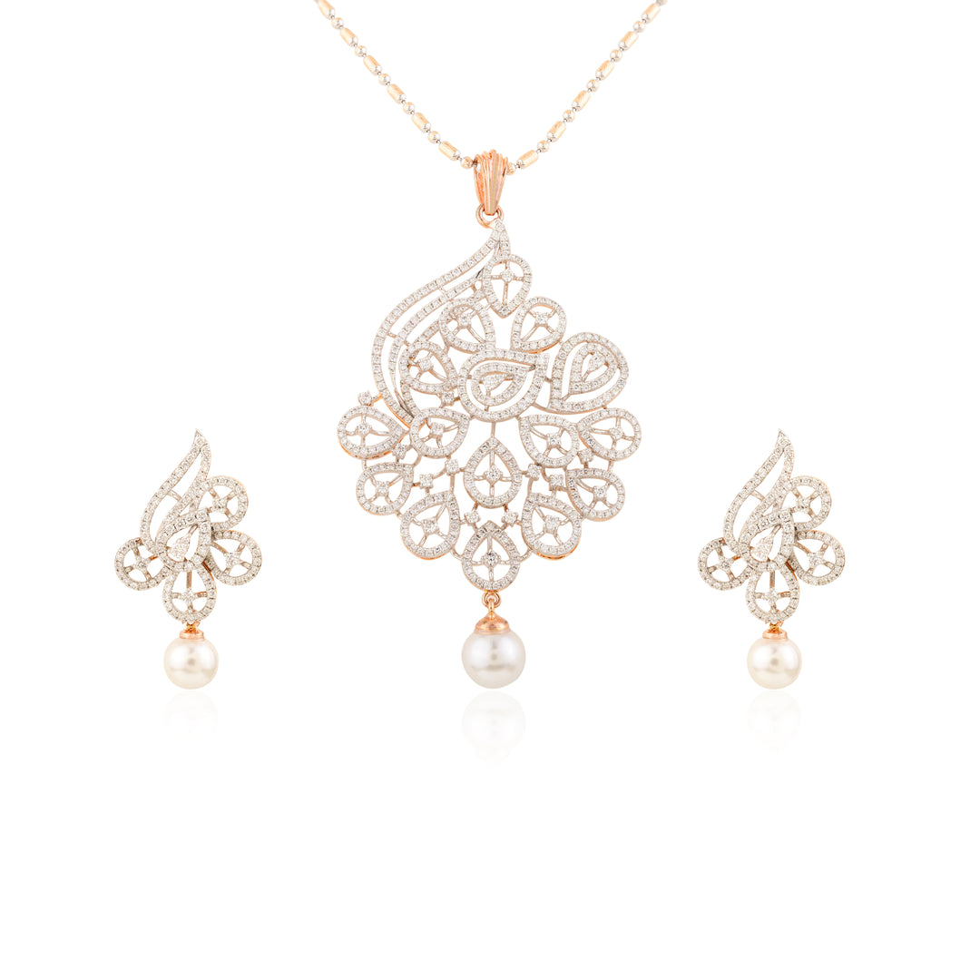 Peacock Motif Pendant & Earring Set with pearl drop (Without Chain)