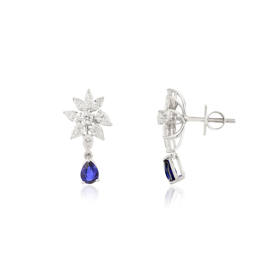Lab-created Blue sapphire & Diamond Cluster Drop Earrings