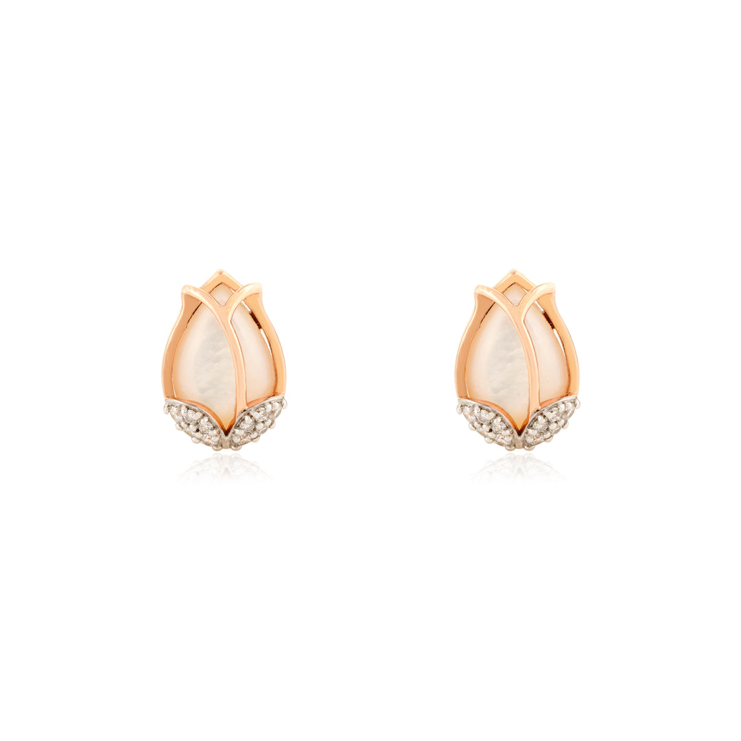 Lotus Bloom Moonstone & Diamond Stud