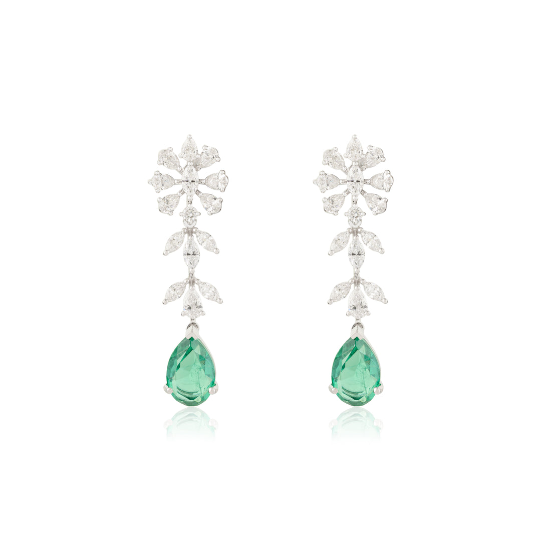 Green Coloured Gems And Lab Diamond Danglers