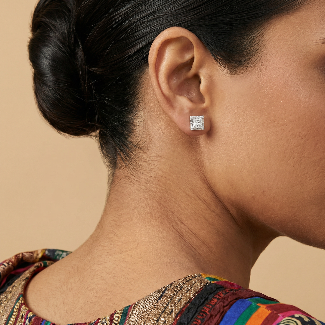 Princess-Cut Halo Stud