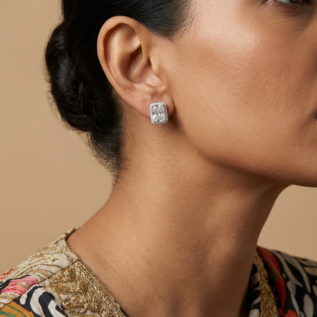 Radiant Emerald Halo Stud
