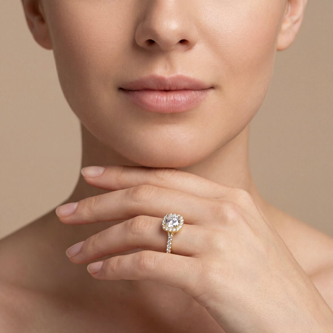 Sleek Halo Solitaire Ring