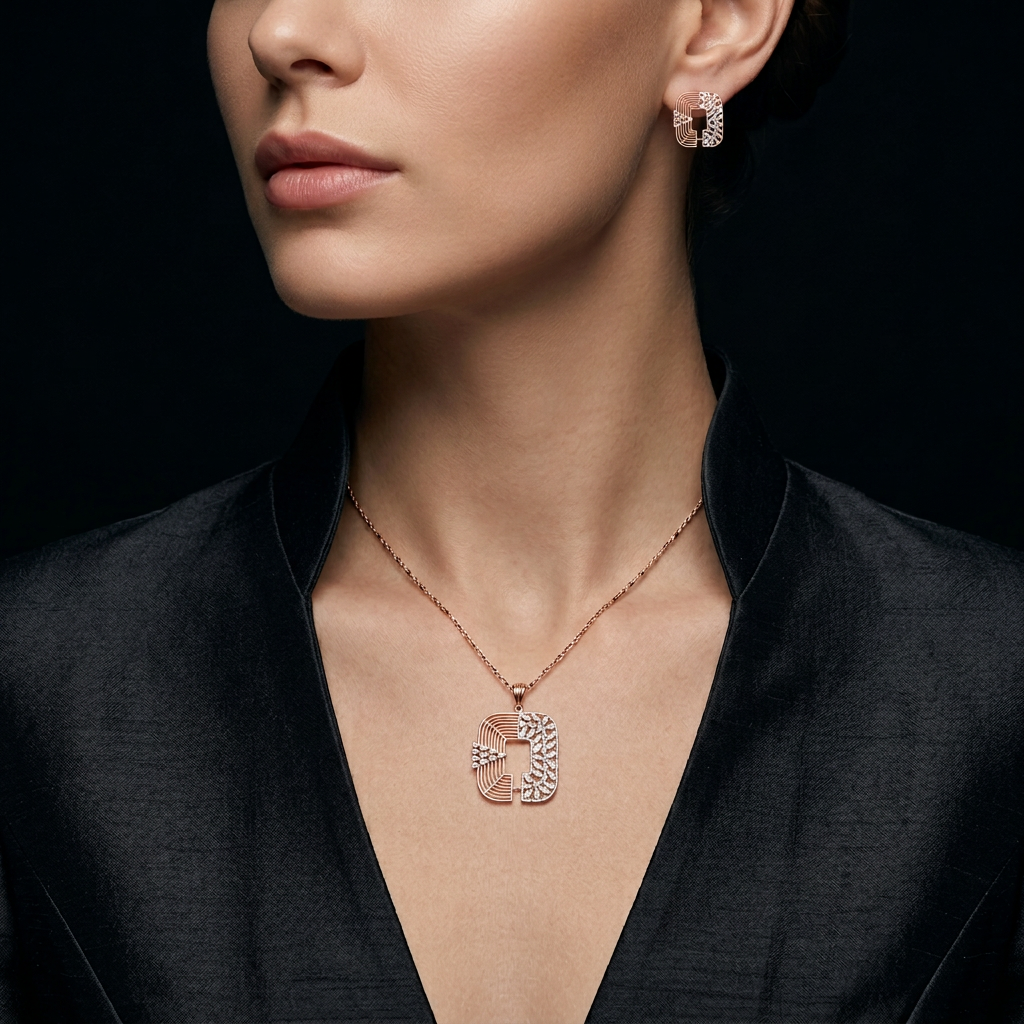 Statement Square Pendant with Matching Earrings (Without Chain)