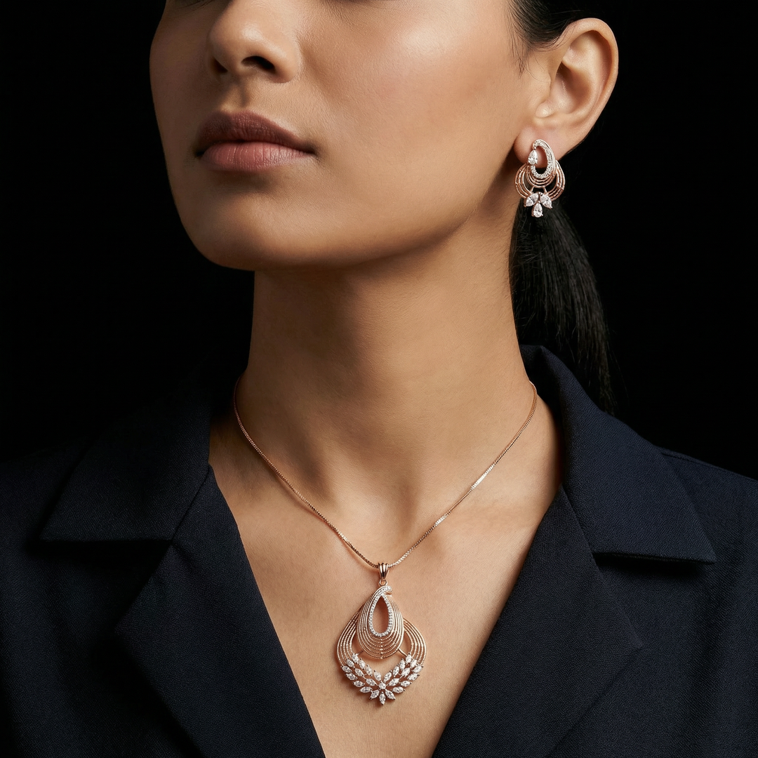 Teardrop lab grown diamond pendant & Earring set (Without Chain)