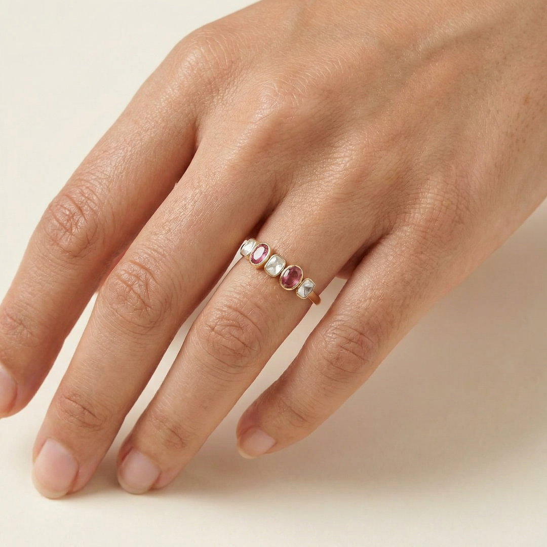 Tourmaline And Polki Half Eternity Band