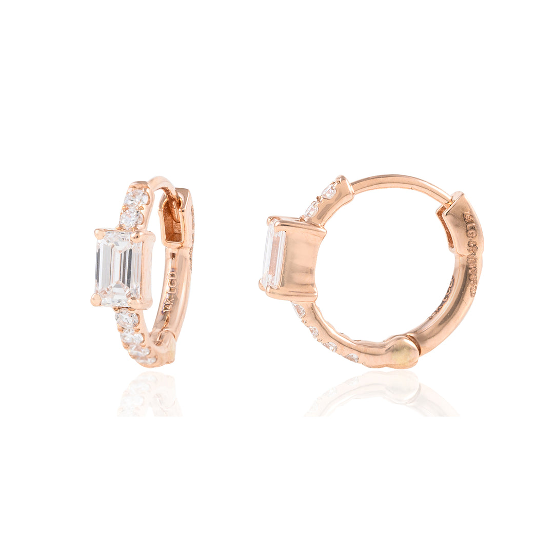Emerald Cut Solitaire Hoops